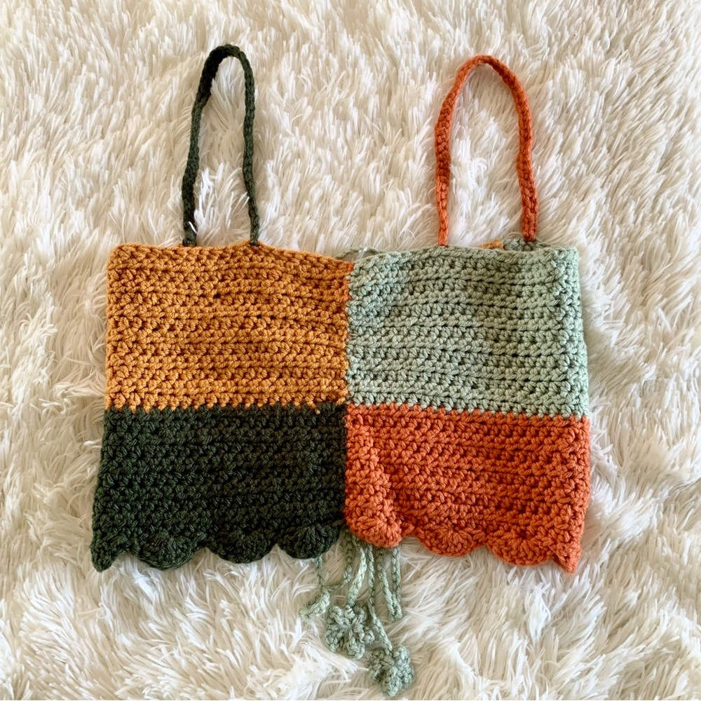 Handmade Crochet Yellow Green Orange Sleeveless Crop Top One Size